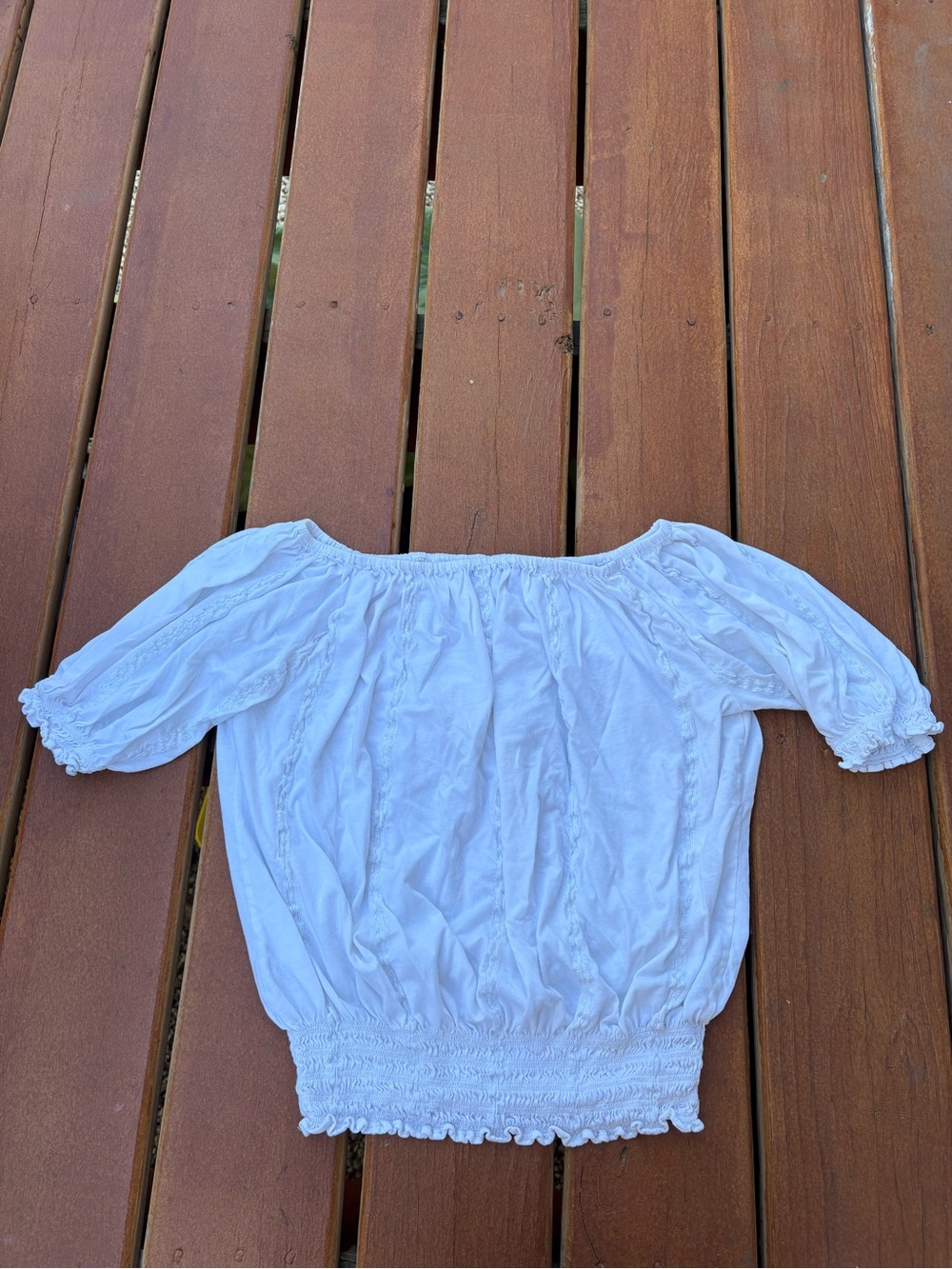 Lauren Ralph Lauren White Off-Shoulder Smocked-Hem Blouse